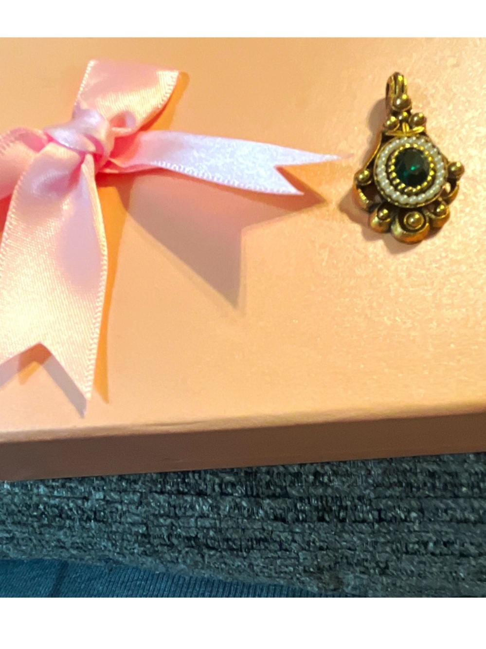 Vintage-Style Gold Tone Pendant with Green Stone-Avon signed